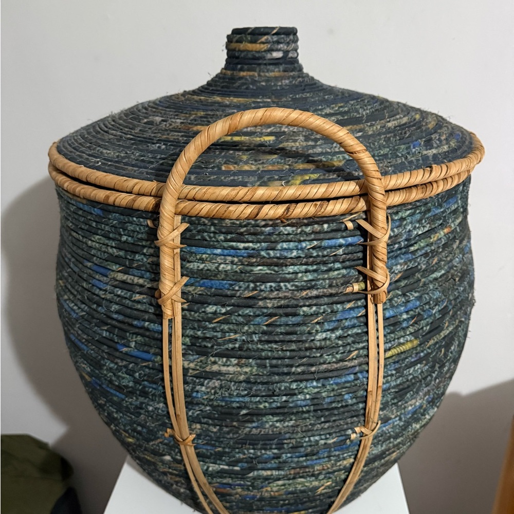 Handmade teal lidded basket NWT